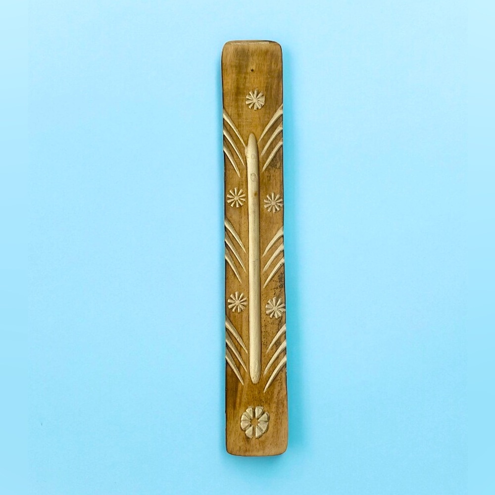 The Hippie Shop Wooden Incense Ash Catcher Whitewashed Wood With Flowers